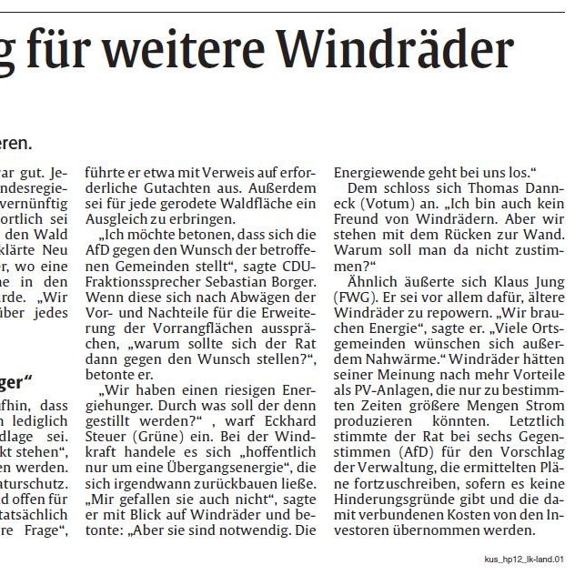 Artikel in Die Rheinpfalz Westricher Rundschau vom 05.12.2024
